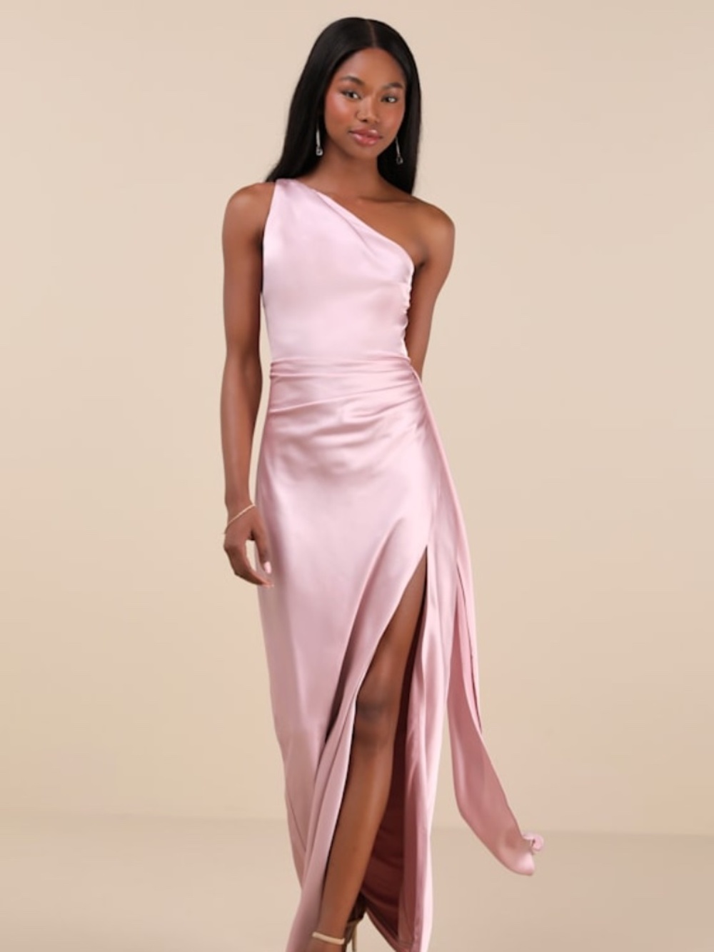 Lulus Signature Elegance Dusty Lavender Satin One-shoulder Maxi Dress Purple